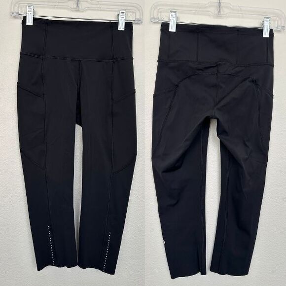 Lululemon Fast Free High Rise Crop Black Running Athleisure Stretch Women's Sz 4 - Picture 1 of 11